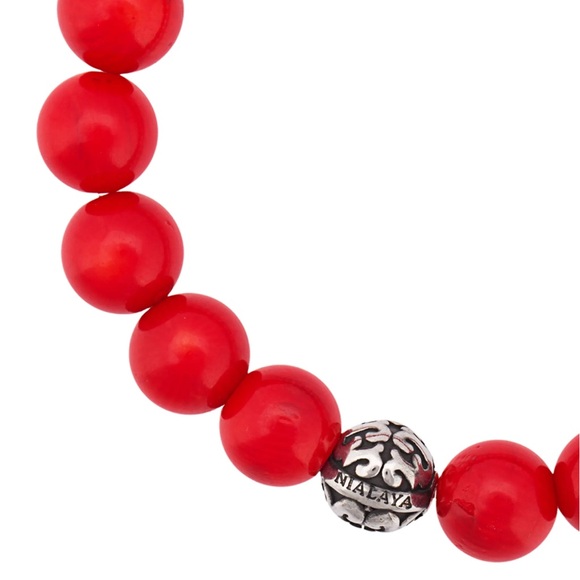 Nialaya Red Beaded Bracelet with Stainless Steel Accent - Picture 3 of 4